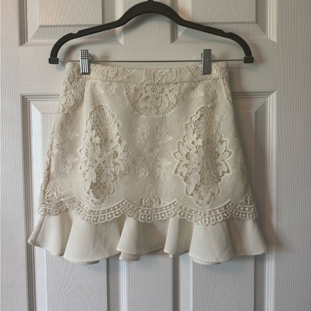 Line & Dot Revolve Cream Mini Ruffled Skirt